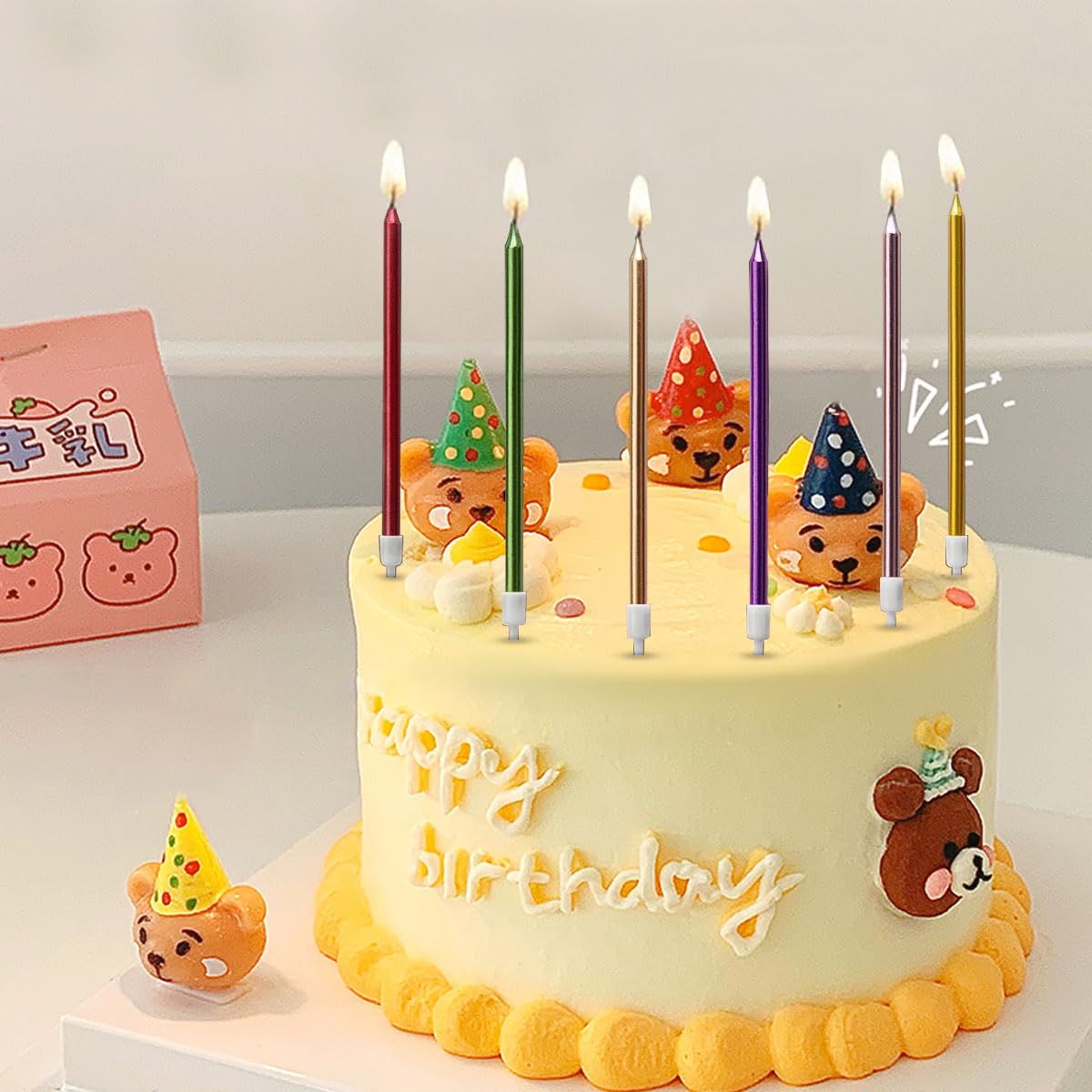 6 Pcs Long Thin Birthday Candles,Colorful Cake Candles Tall Glitter Cuppcake Candles Party Candles,Gold Champagne Rose Gold Green Red Purple Cake Candles for Birthday Wedding Decorations
