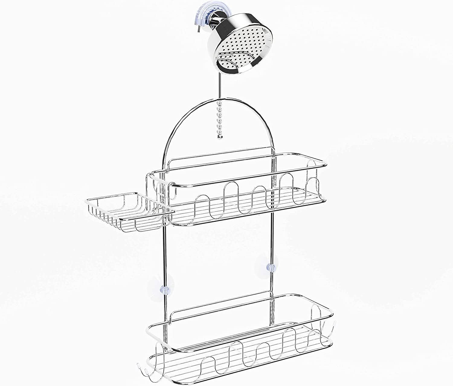 Hanging Shower Caddy Over Shower Head for Bathroom Silver Hanging Shower Shelf Organizer Rustproof Stainless Steel Shelves Anti-Swing