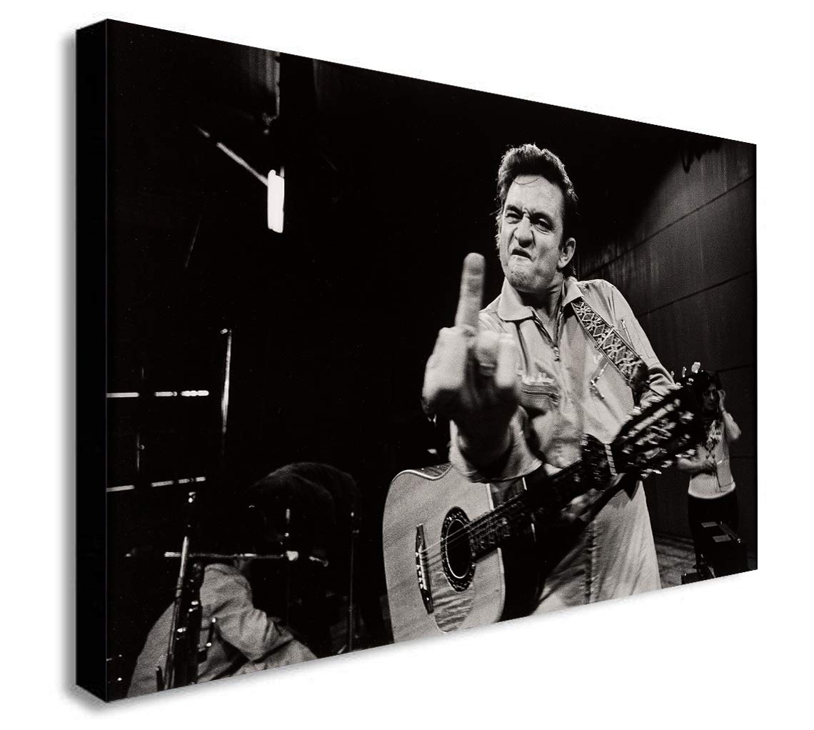 Fab Multicolored Johnny Cash - Canvas Wall Art Framed Print - Various Sizes (A3 16X12 Inches)