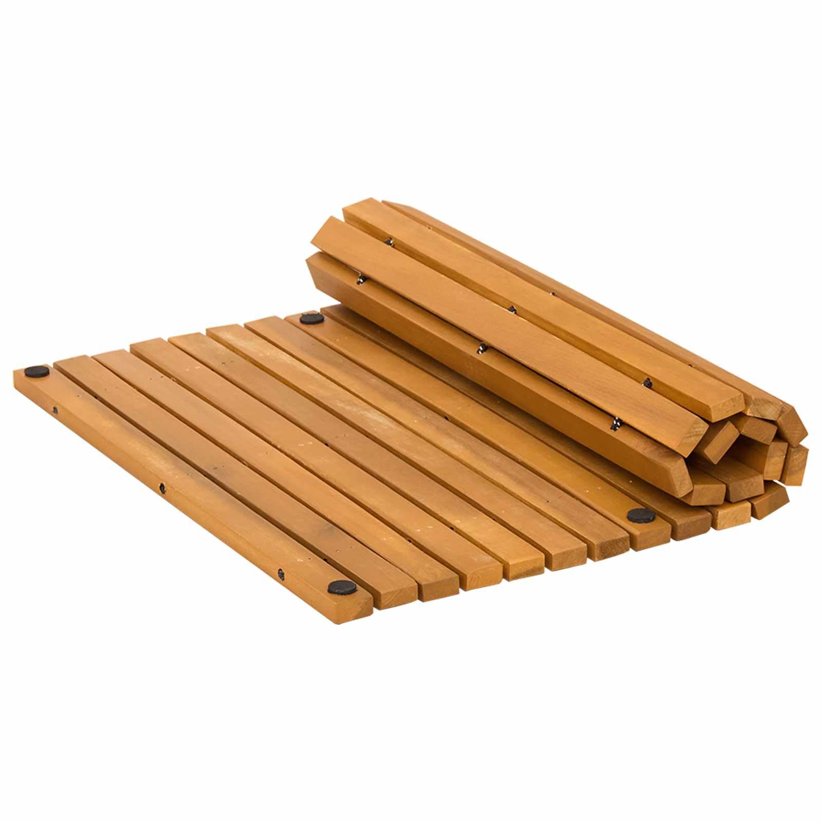 Alfombra de baño marrón de madera maciza de acacia, 60 x 40 cm, barnizada, antideslizante, ventilada, juego de 2 unidades para baño, ducha, bañera, sauna, inodoro e interior y exterior