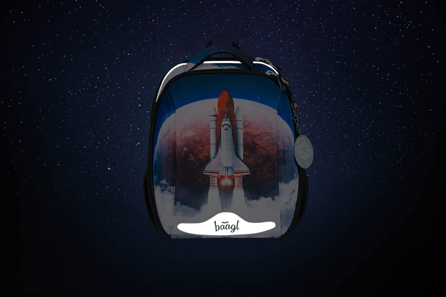 Baagl Shelly - Mochila escolar para niños y niñas de 1ª clase, mochila escolar, ligera, rígida, con correa para el pecho, Space Shuttle