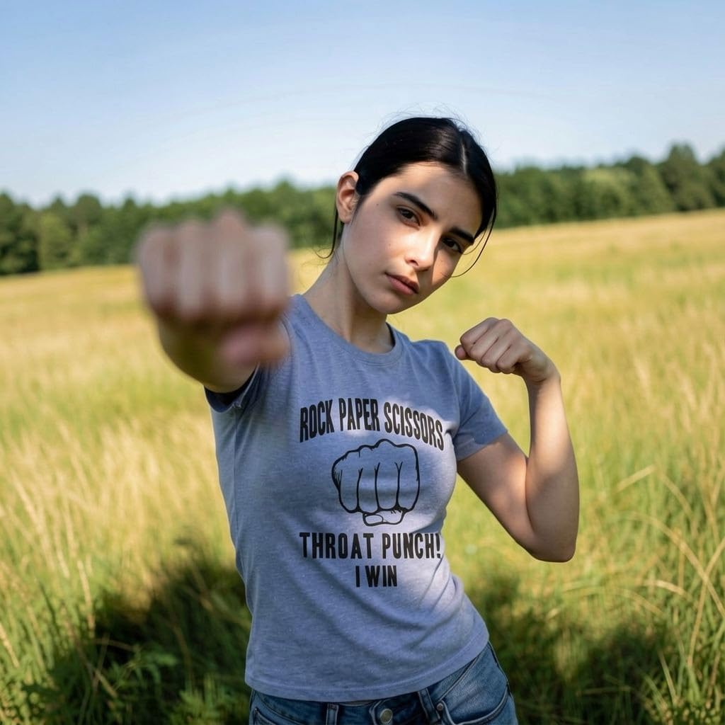 Womens Rock Paper Scissors Throat Punch T Shirt Funny Sarcastic Humor Tee Girls