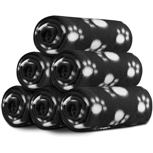 Comsmart Dog Blankets for Small Dogs, 6 Pack Puppy Blanket Cute Paw Print Pet Blanket for Dog, Puppy, Cat, Kitten, 39x35 inches, Black