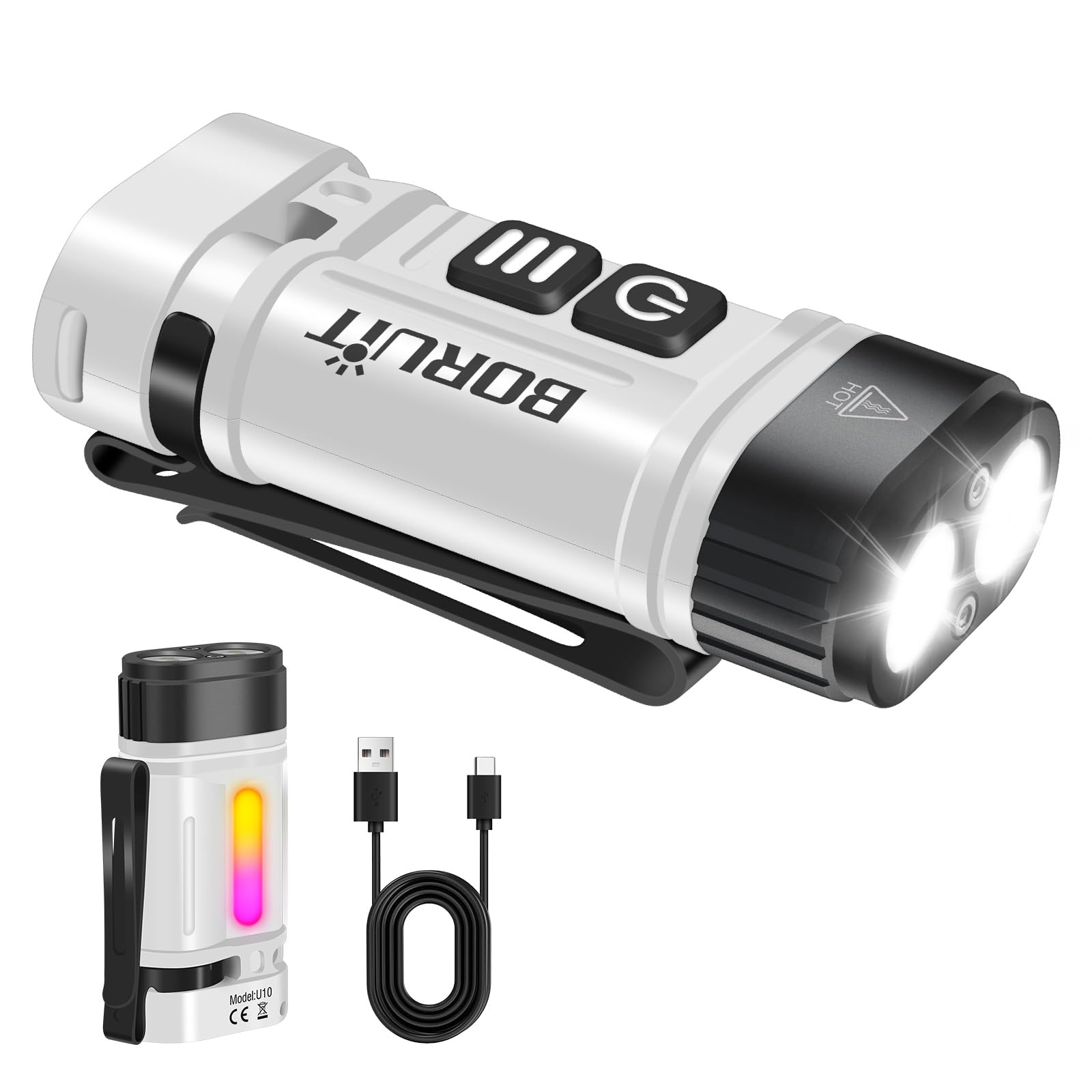 BORUIT EV10 Lampe Torche LED Rechargeable USB C, 1100LM Mini