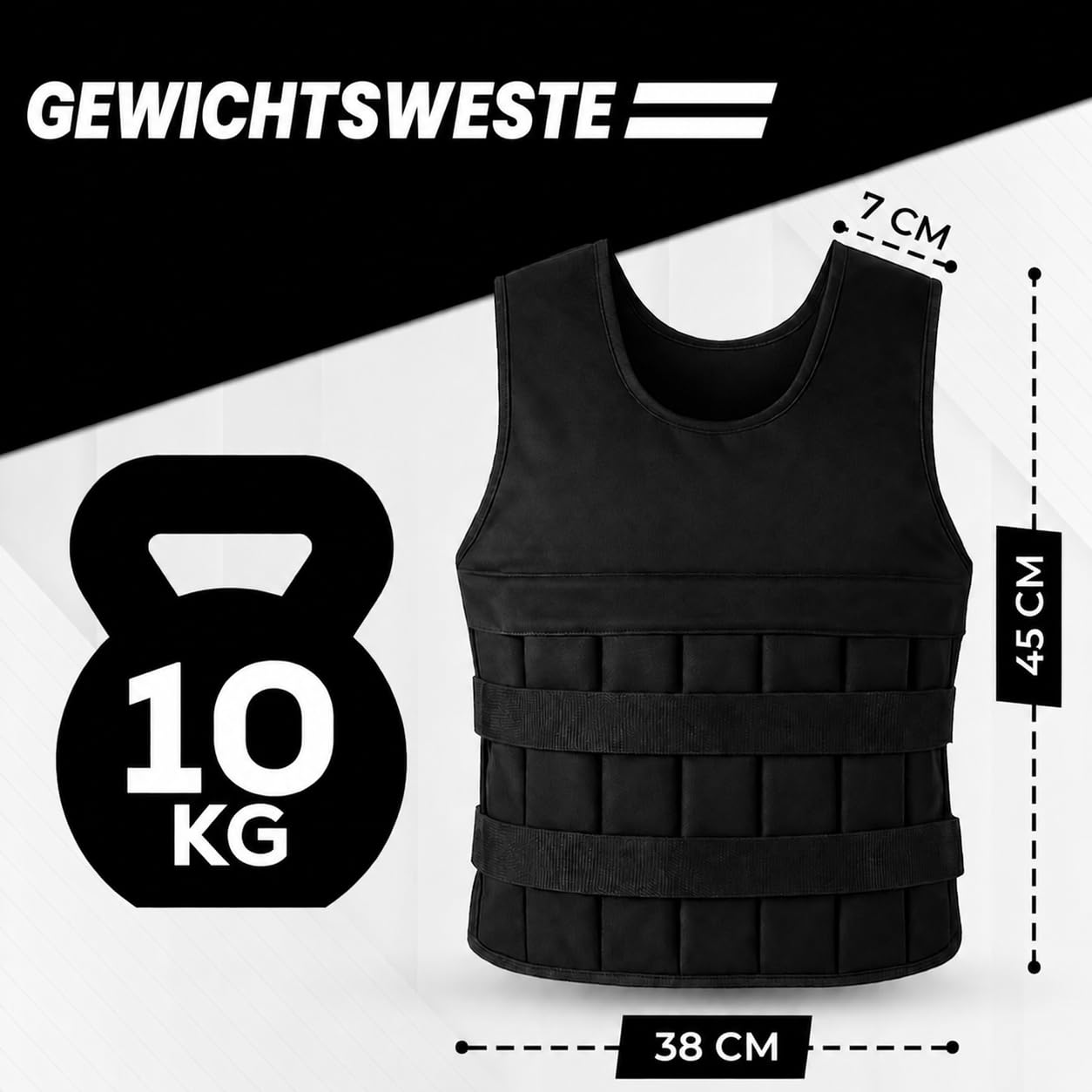 Gewichtsweste Herren Damen – Verstellbar mit Herausnehmbaren Gewichten, Weight Vest für Krafttraining, CrossFit, Cardio & Laufen, Trainingsweste Schwarz