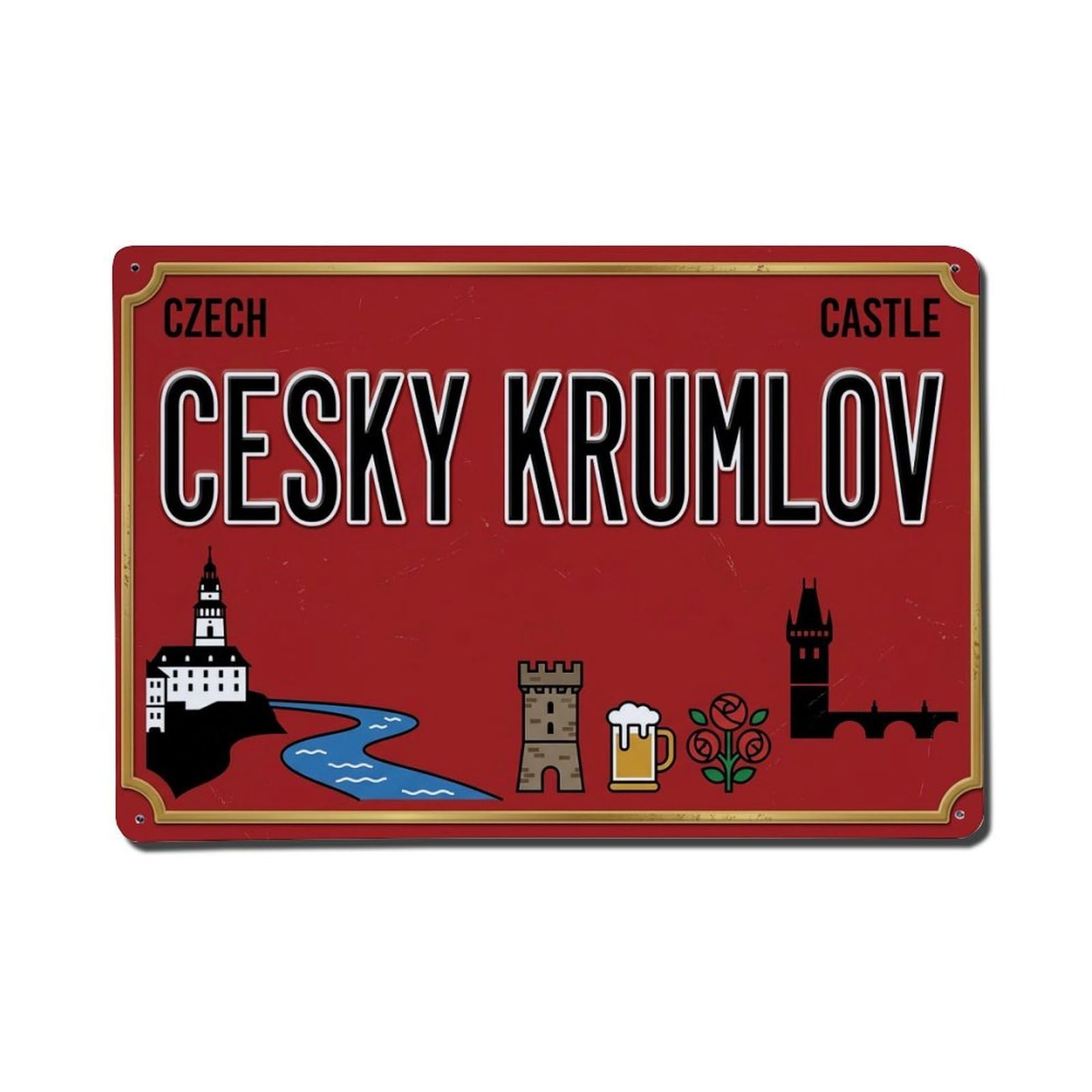 Xanthor Style Vintage Travel Cesky Krumlov Czech Castle River Metal Tin Sign