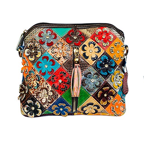 Borsa a tracolla multicolore da patchwork colorata in vera a mano Hobo Purse Borse Tote donna pelle
