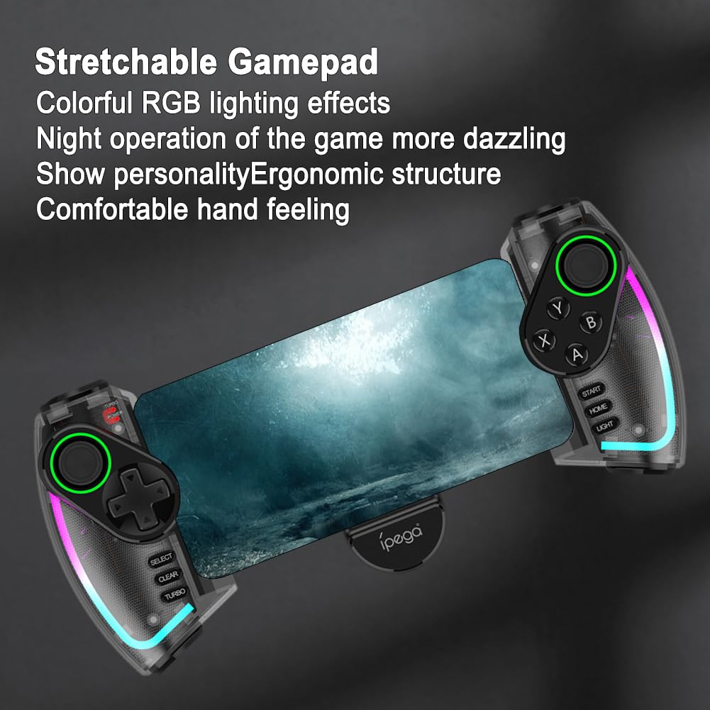 JUCHRZEY Controlador extensible con luz RGB Vibración lineal Controlador móvil BT inalámbrico Gamepad Controlador de juegos móvil para Switch para Android/iOS Tablet Teléfono inteligente PC