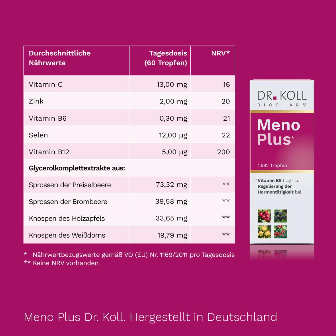 Meno Plus von Dr. Koll - Natürliche Unterstützung während der Menopause mit Vitaminen und Pflanzenextrakten, 50 ml
