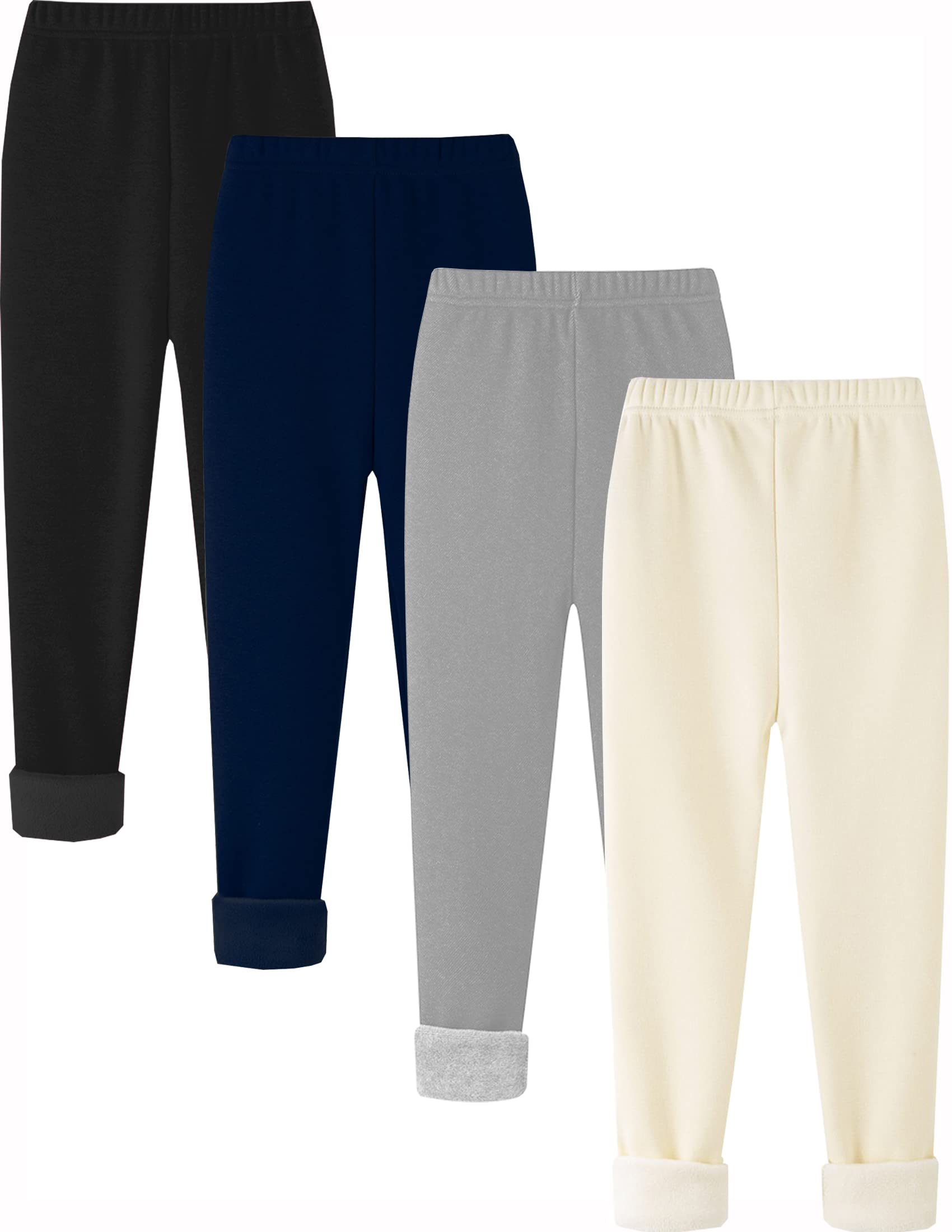Kiench Mädchen Leggings Winter Dick Gefüttert Hosen Baumwolle 4er-Pack