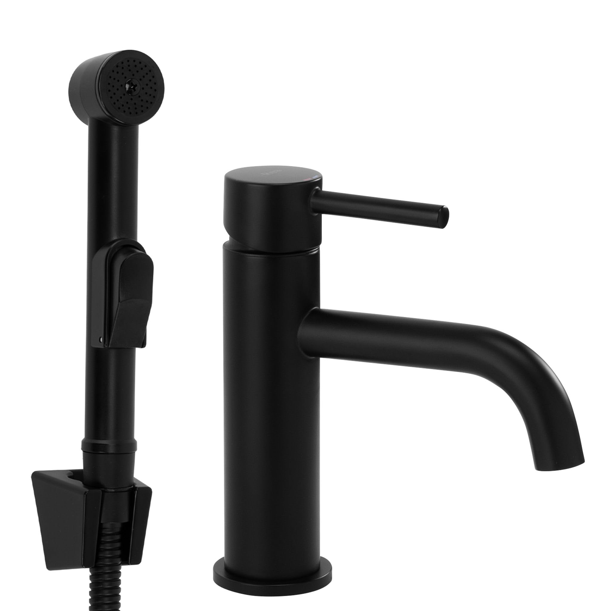 Rea - Lungo Washbasin Mixer Tap with Bidet Head Black - 12 x 4 x 17 cm