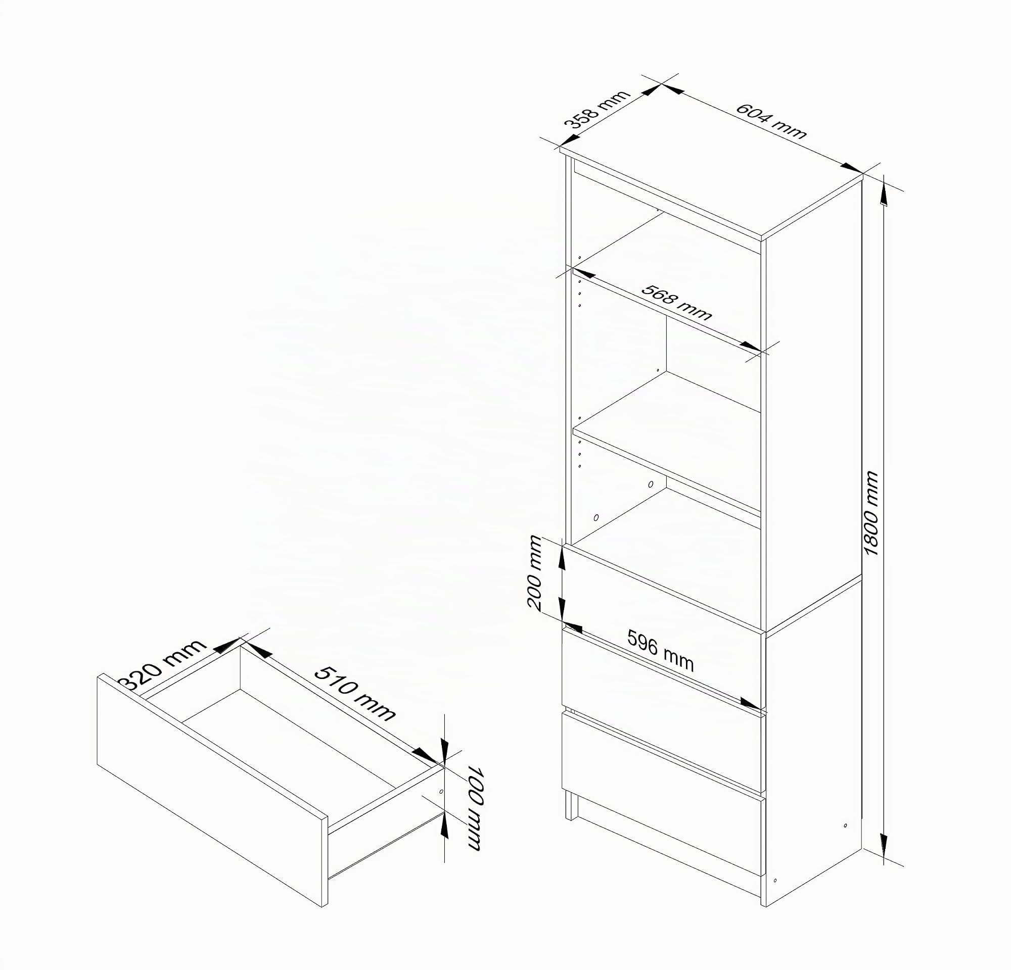 AKORD | Librería CLP 60 cm | Mueble con 3 cajones 3 estantes | Documentos Oficina | Porta Libros | Mueble de Dormitorio | Estante de Sala de Estar | Ahorra Espacio | Blanco | Blanco Brillante