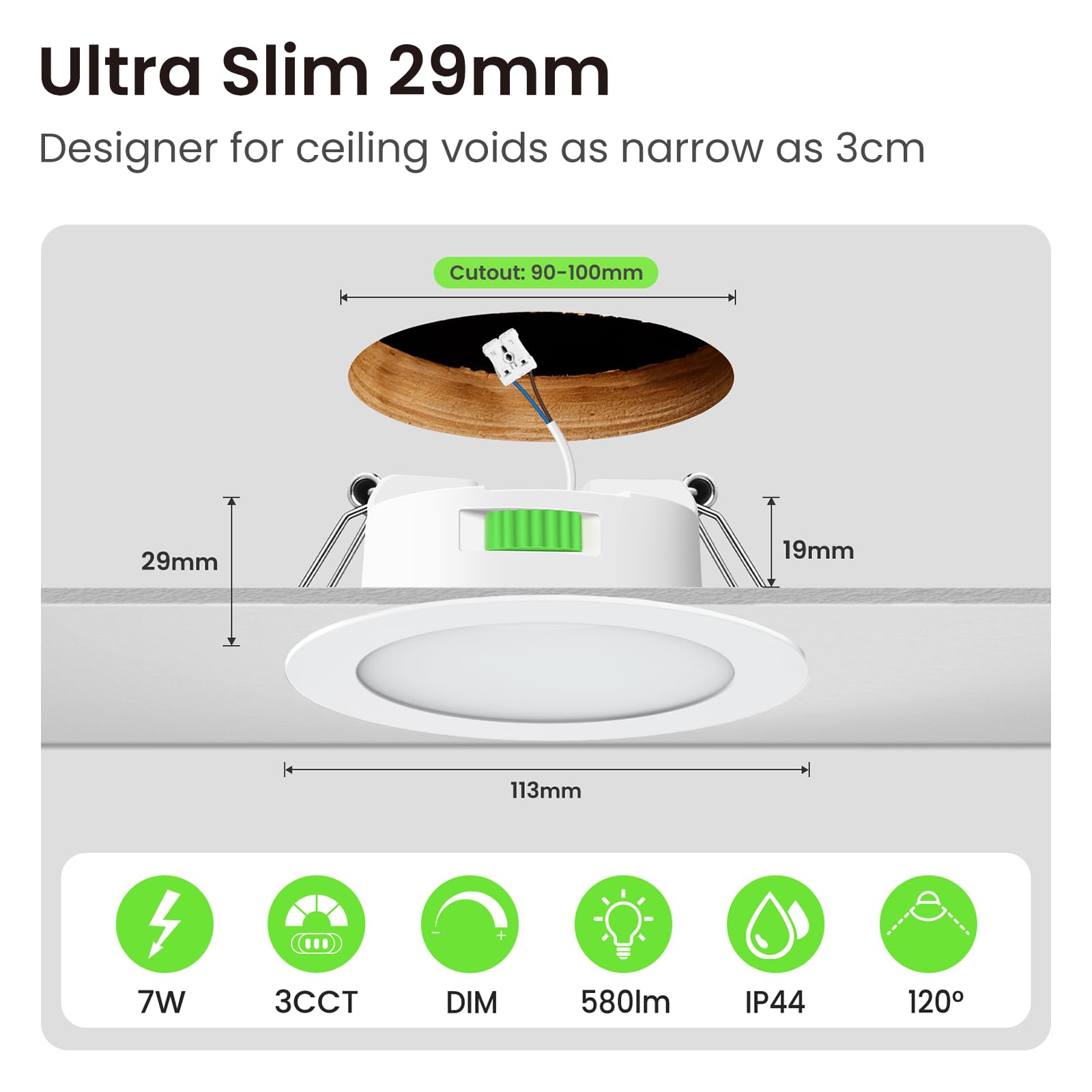ALUSSO 24 Stück Einbaustrahler Led,7W LED Einbaustrahler Dimmbar AC 220-240V,Warmweiß 3000K Neutralweiß 4000K Kaltweiß 6500K IP44 Deckenspots für Badezimmer Küche Wohnzimmer,Weiß