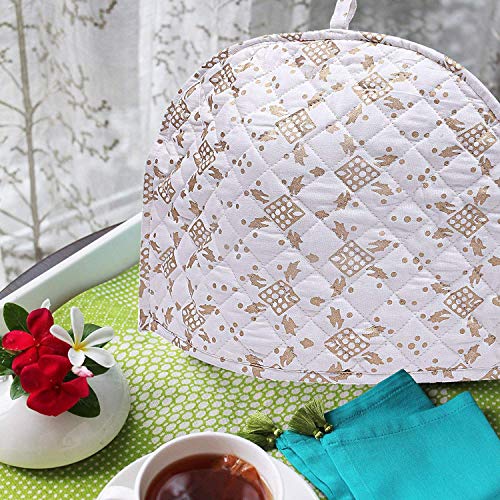 Image of Gold Ombre Mandala Handmade Cotton Printed Tea Cosy Cotton Kitchen Accessories White and Gold Color Royal Tea Cozy Cover White and Gold Kettle Tea Pot Cover 14X11 Inch