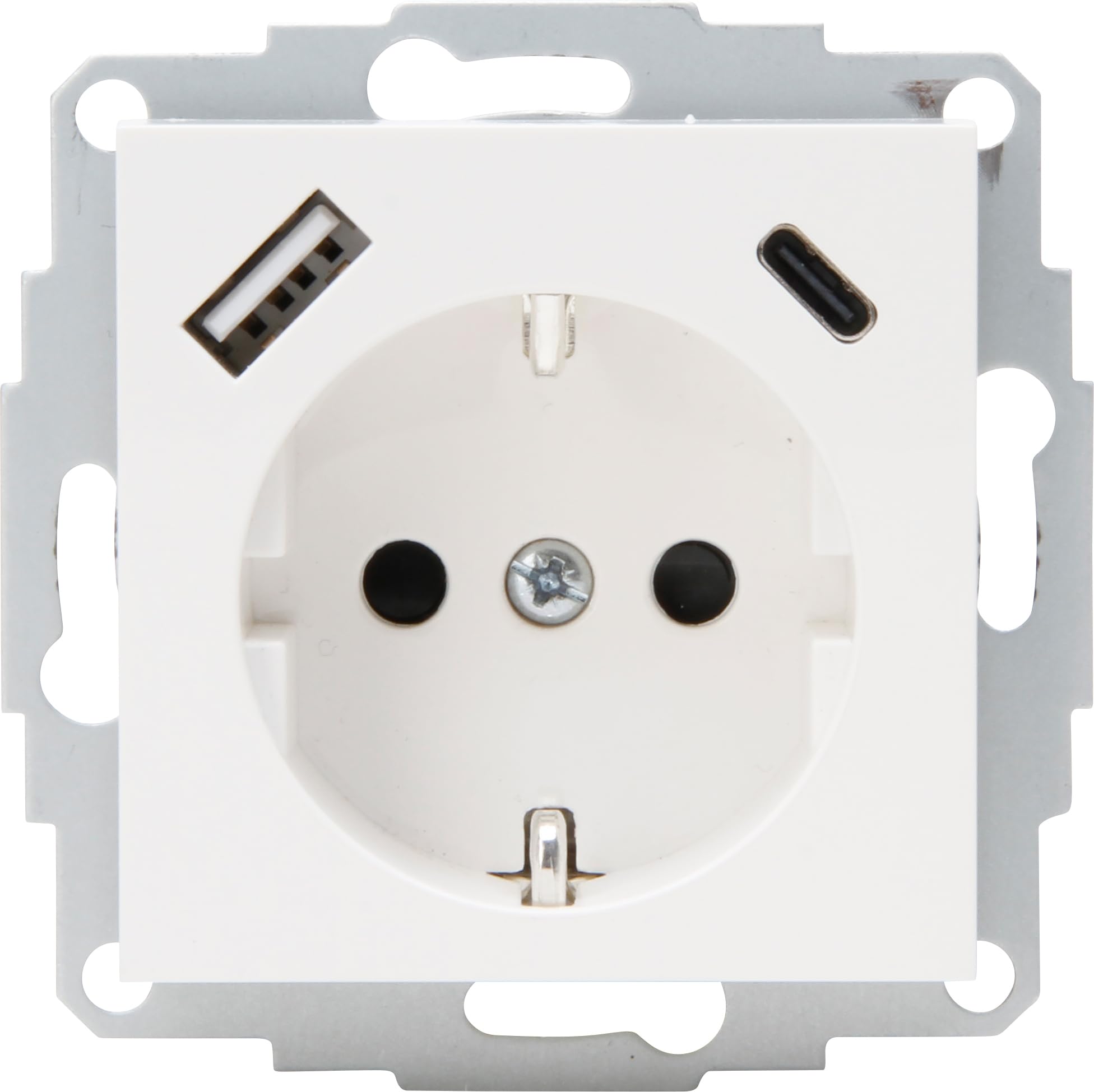Kopp HK07 - Unterputz-Schutzkontakt Steckdose, USB C Ladebuchsen und USB A Ladebuchse, Ausgangsstrom Ladebuchsen max. 3A, 5V, 55x55mm Abdeckungen, Nennstrom 16A, Nennspannung 250V~, Farbe: reinweiß