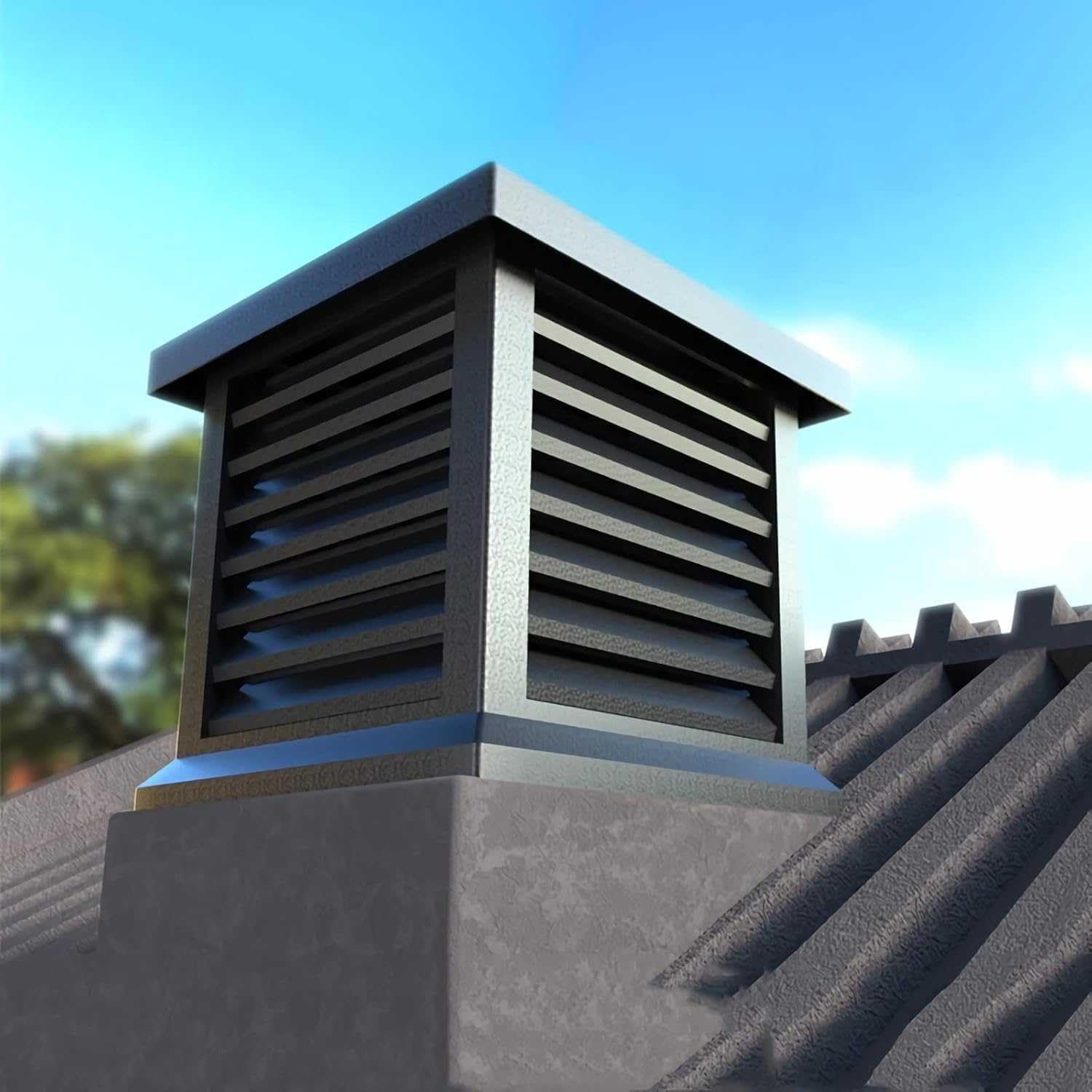 Tapa de ventilación cuadrada de aleación de aluminio duradera, rejilla de lluvia para chimenea al aire libre, cubierta de drenaje de techo eficaz (35 x 35 cm)