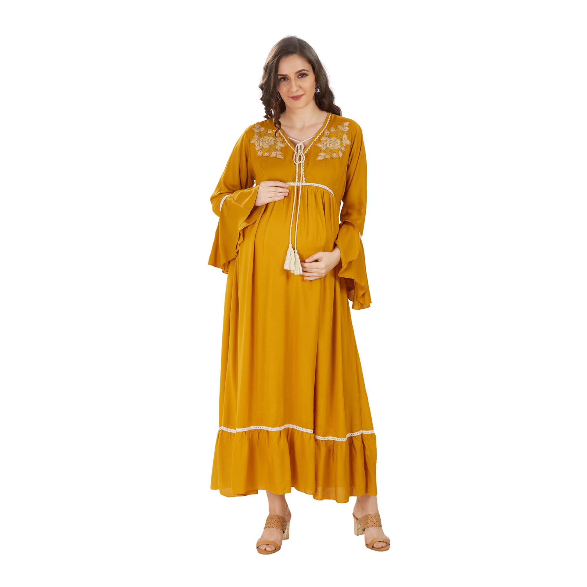 Mustard Yellow Fit Maternity Dress-image-28