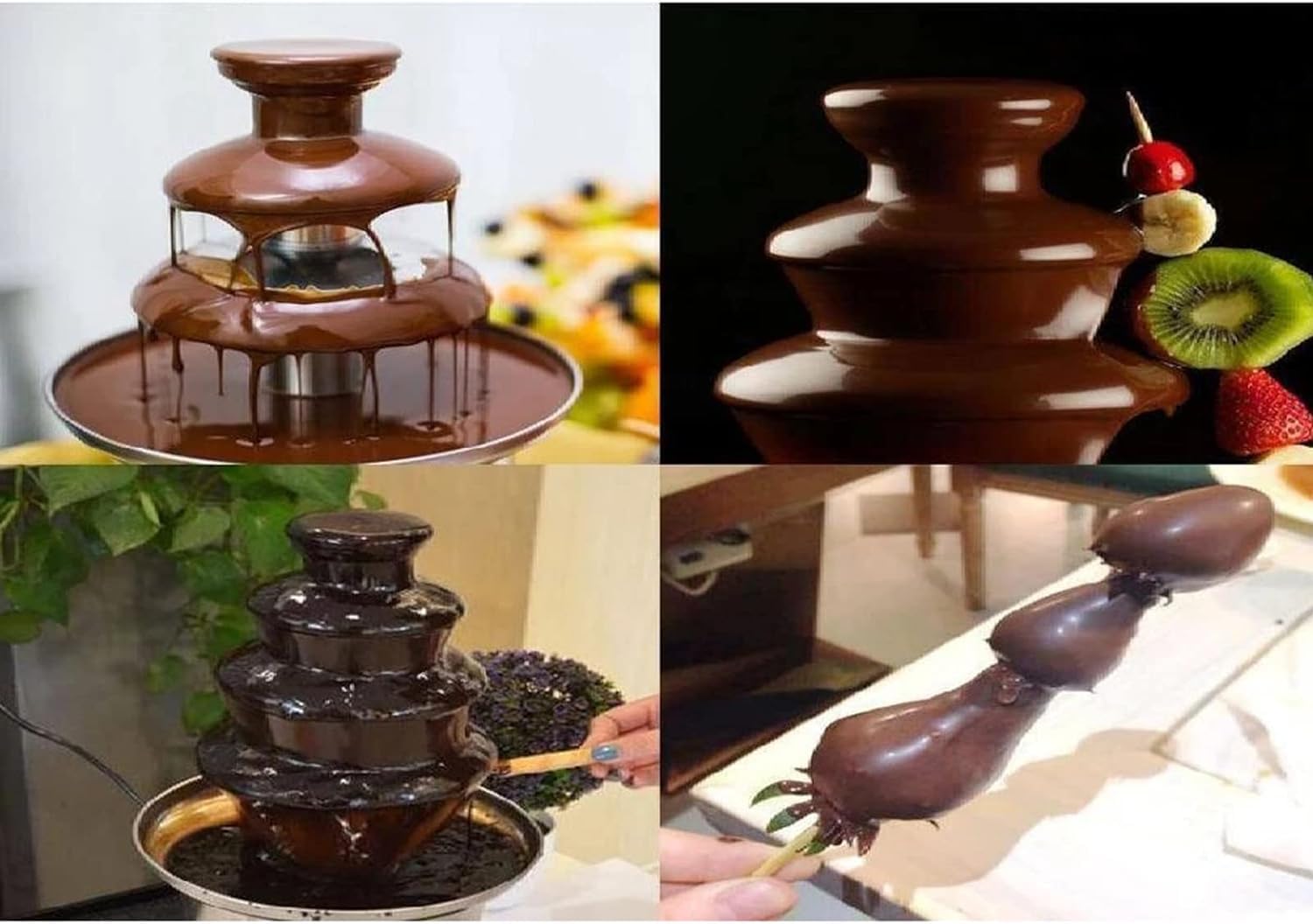 Fondue z czekoladowym fondue, fontanna czekoladowa, 4-poziomowy elektryczny zestaw fontann czekoladowych do fondue ze stali nierdzewnej, kaskadowe podgrzewanie fondue, idealna do