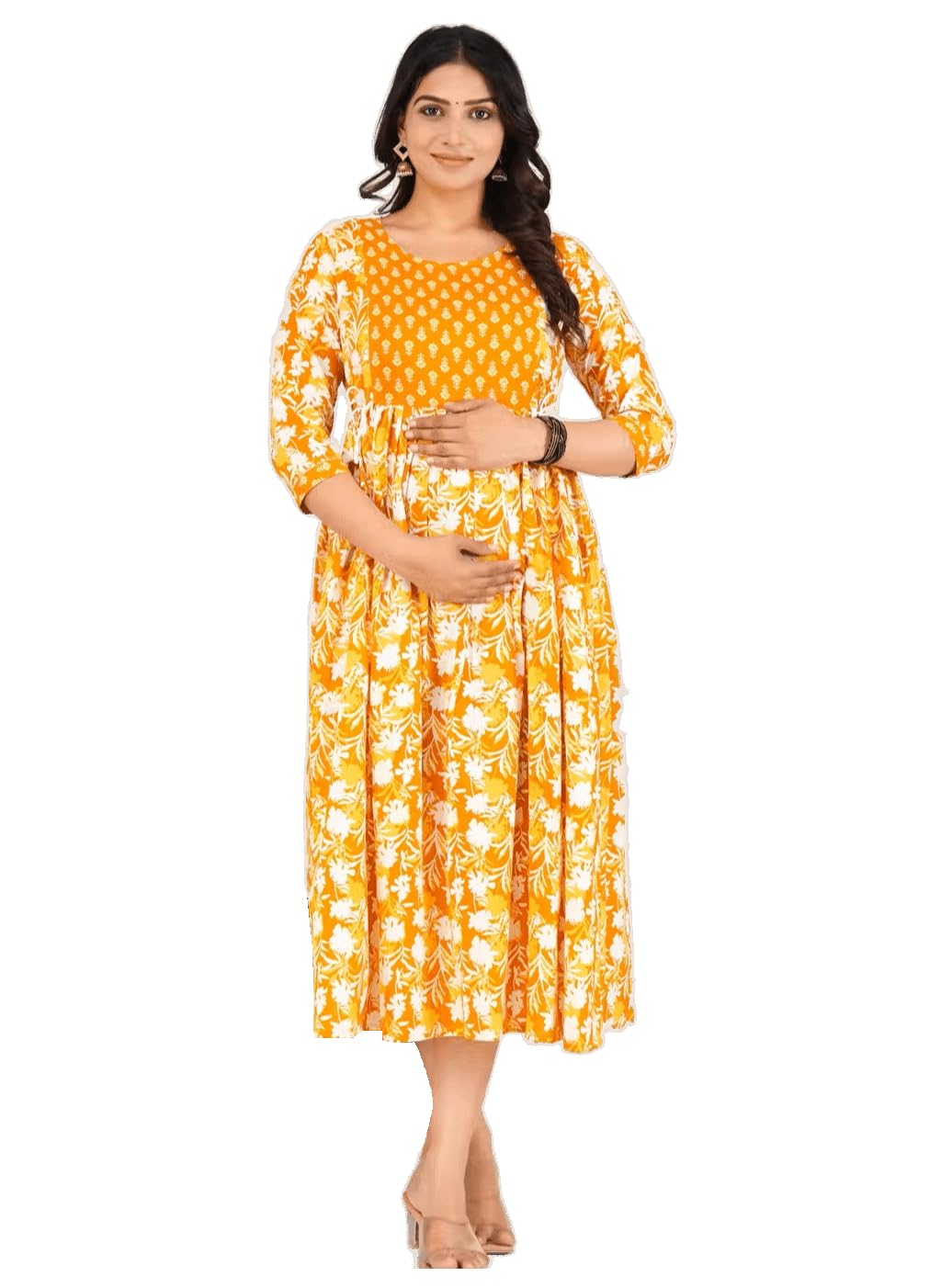 aivira Women's Cotton Floral Printed Anarkali Maternity Feeding Kurti | Breastfeeding Dress for Mothers | Zipper Feeding Kurti, Nursing Kurti, Comfortable and Trendy Maternity Wear Yellow-picture-28
