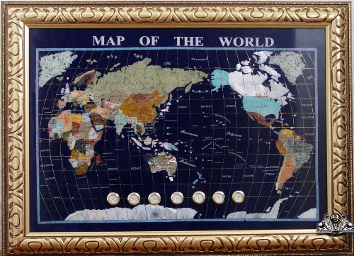 Unique Art 30-Inch Cross with Frame Blue Lapis Ocean gemstone World Map with Watch Clocks