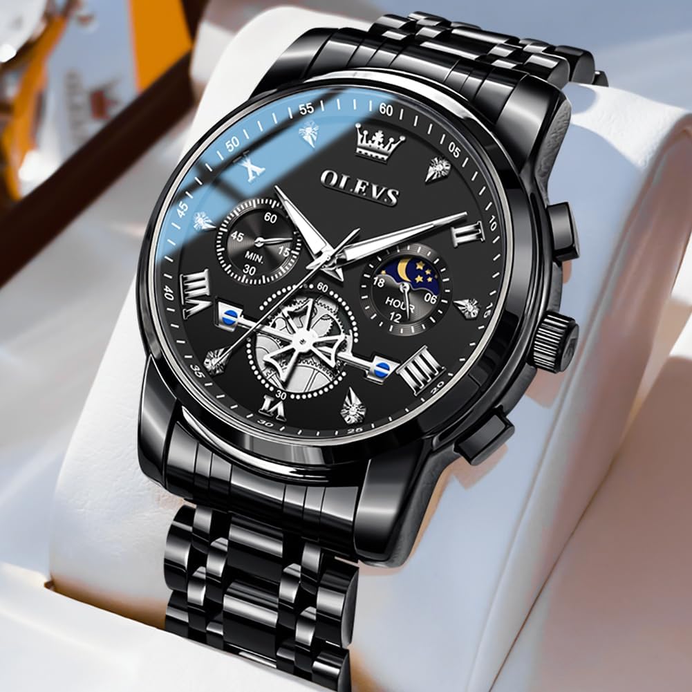 OLEVS Watches for Men,Luxury Big Face Mens Watch Stainless Steel Quartz Analog Dress Watches for Men Luminous Multifunction Chronograph Man Watch Relojes De Hombre - Image 2