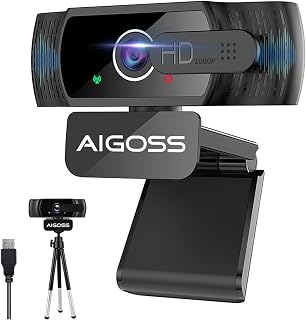 Full HD 1080P Webcam avec Privacy Shutter et trépied, Micro intégré, autofocus, Correction de la lumière, Plug Play sous Windows MacOS Linux, pour PC/Mac/Portable/Tablette/Skype/Vidéo Zoom