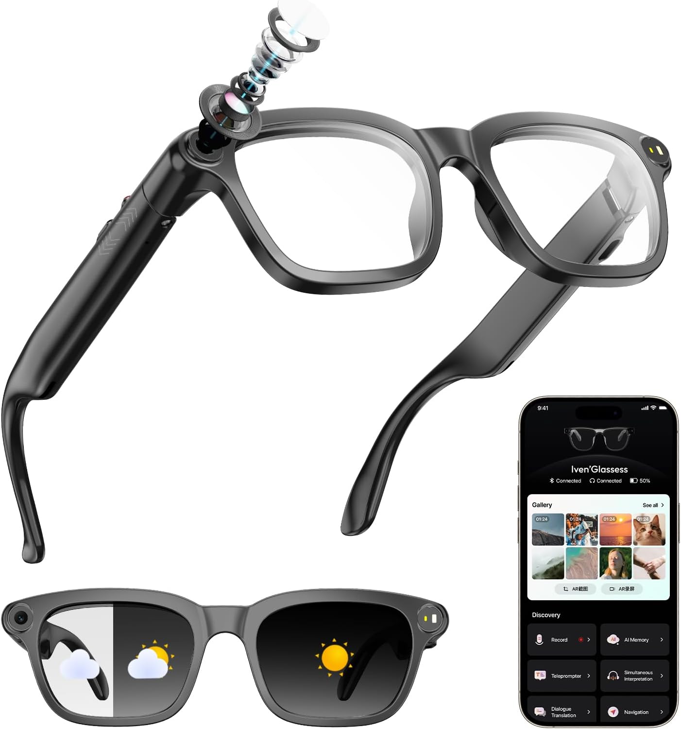 AI Smart Glasses with Camera,8MP HD Camera Glasses for Men and Women,Recording Glasses with AI Assistant,Object Recognition,Open-Ear Audio & Real-Time Translation,for Travel,Sports, Outdoor Use