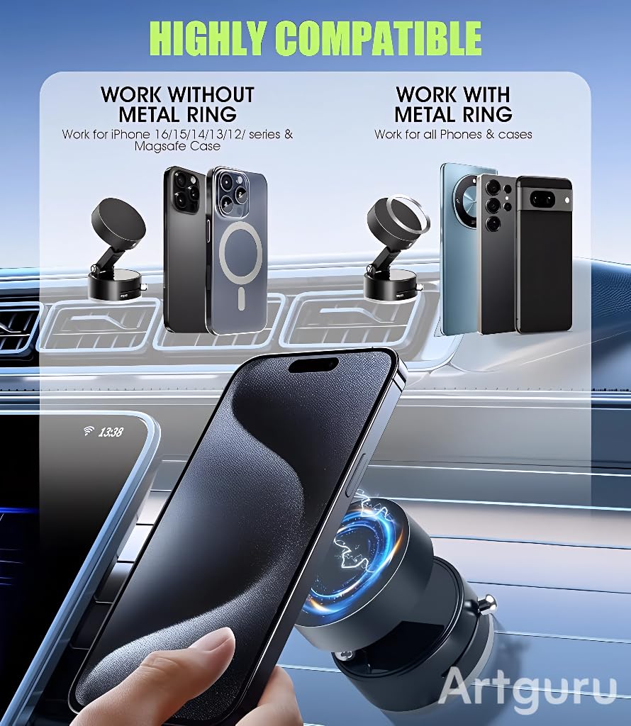 Universal 360° Hold X Vacuum ,Magnetic Suction Phone Holder, Magnetic Suction Phone Mount, Foldable and Retractable Double-Sided Phone Holder, Adjustable Strong Car Mount (BLACK ) — Amazon image 4