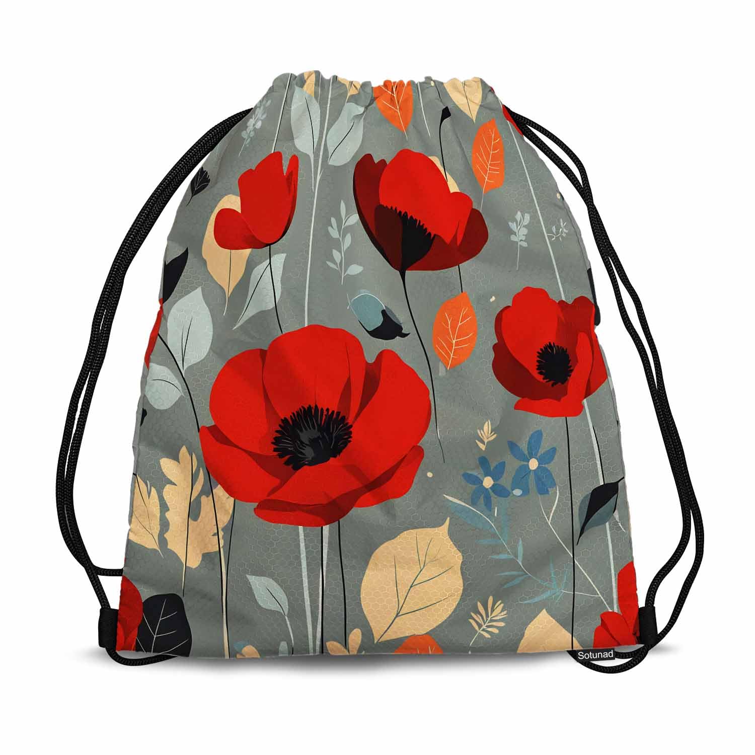 Sotunad Gym Backpack Poppy Flowers Poppy Flowers Drawstring Backpack for Dance Gym Sports Soccer Basketball Running 14x16.9 Inch