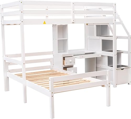 Miniatura 9 de Harper  Bright Designs Cama alta de tamaño individual con escaleras cama alta de madera con escritorio estantes y cajones cama alta individual con