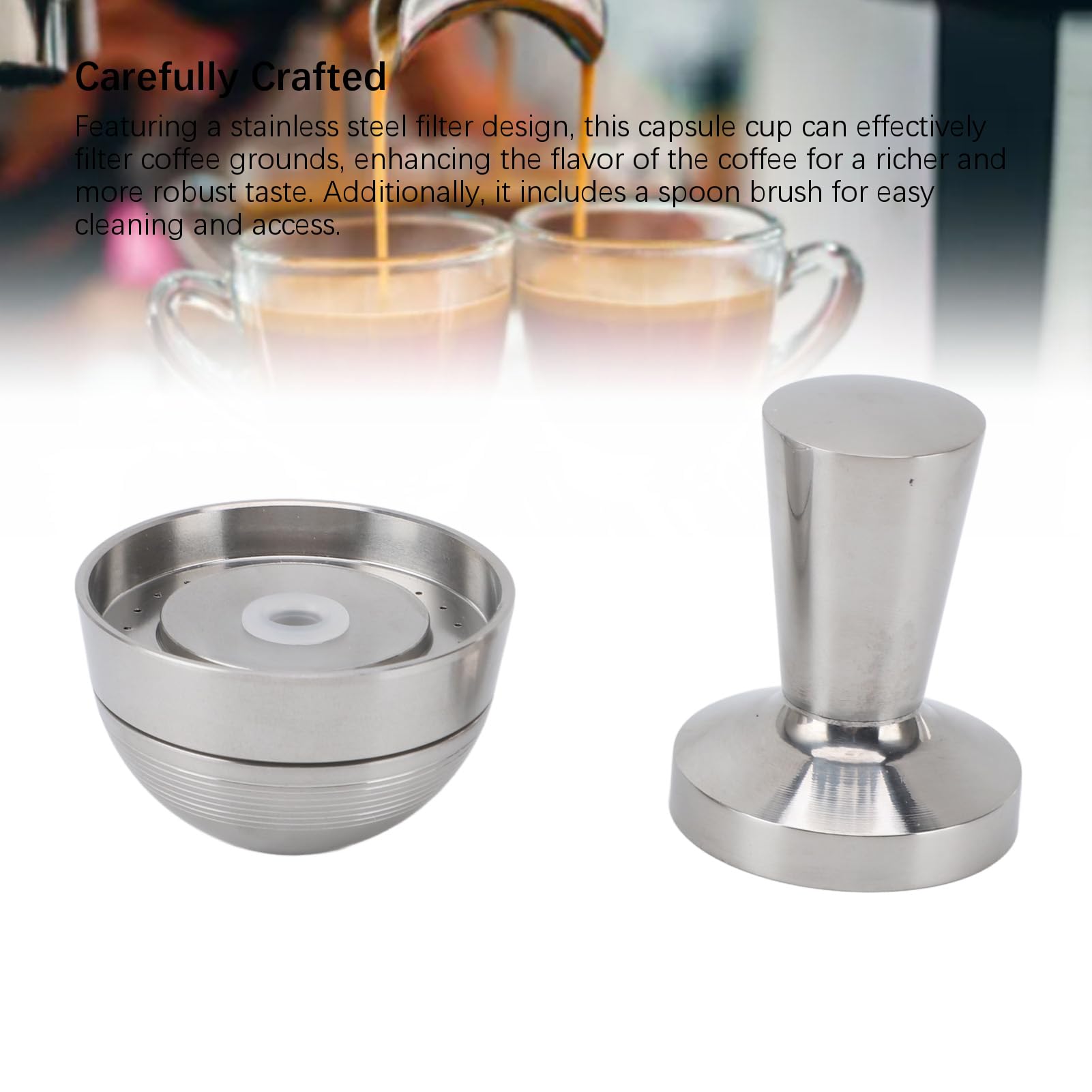 Cápsulas reutilizables de acero inoxidable, cápsulas de café recargables Cápsulas de café reutilizables multifuncionales de acero inoxidable y compactador de café con cepillo de