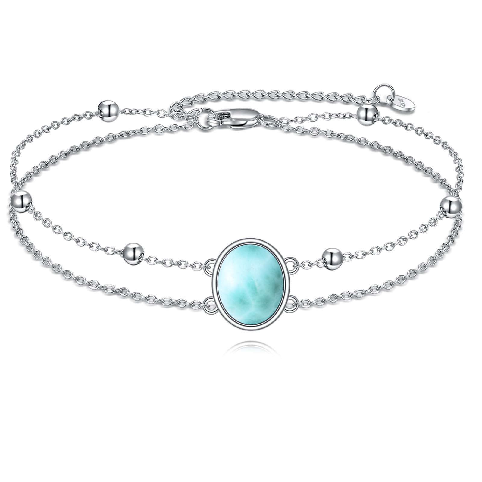 POPLYKE Pulsera de larimar/labradorita/ópalo/peridoto/lapislázuli/ágata musgo/ónix negro para mujer, plata de ley, lágrima/ovalada, joyería de larimar para mujer, Medio, Plata de ley, Sin piedra
