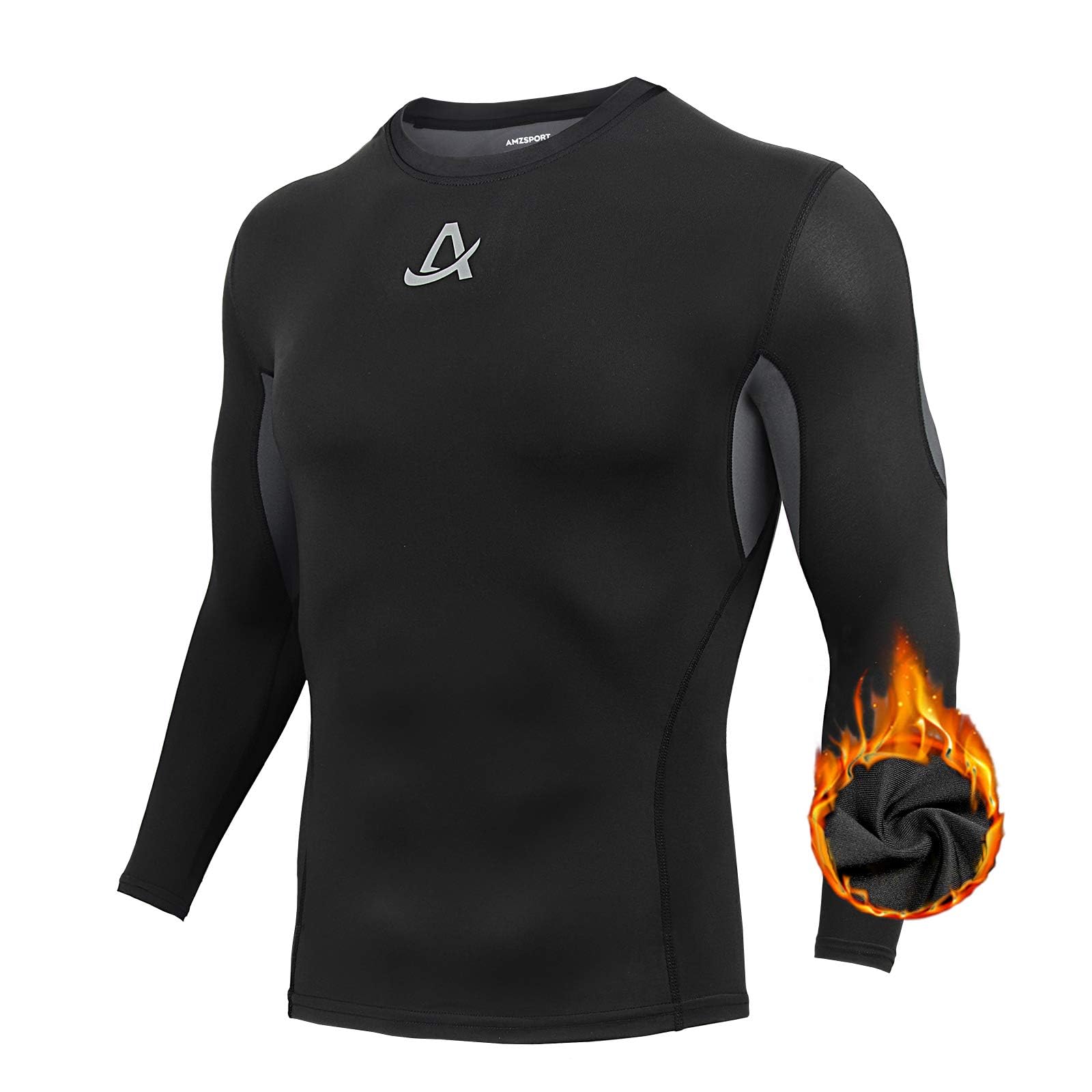 AMZSPORT Camicia a Compressione da Uomo, Maglietta a Maniche Lunghe Cool Dry Layer Fitness Top