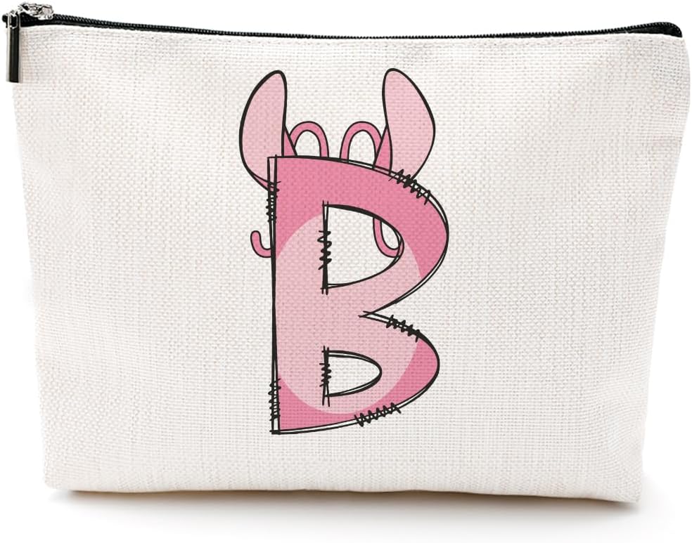 LONGXIN Cute Cartoon Gifts Initial Personalized Makeup Bag Monogrammed Cosmetic Bags Birthday Christmas Gifts for Women Girls (B) Angel B