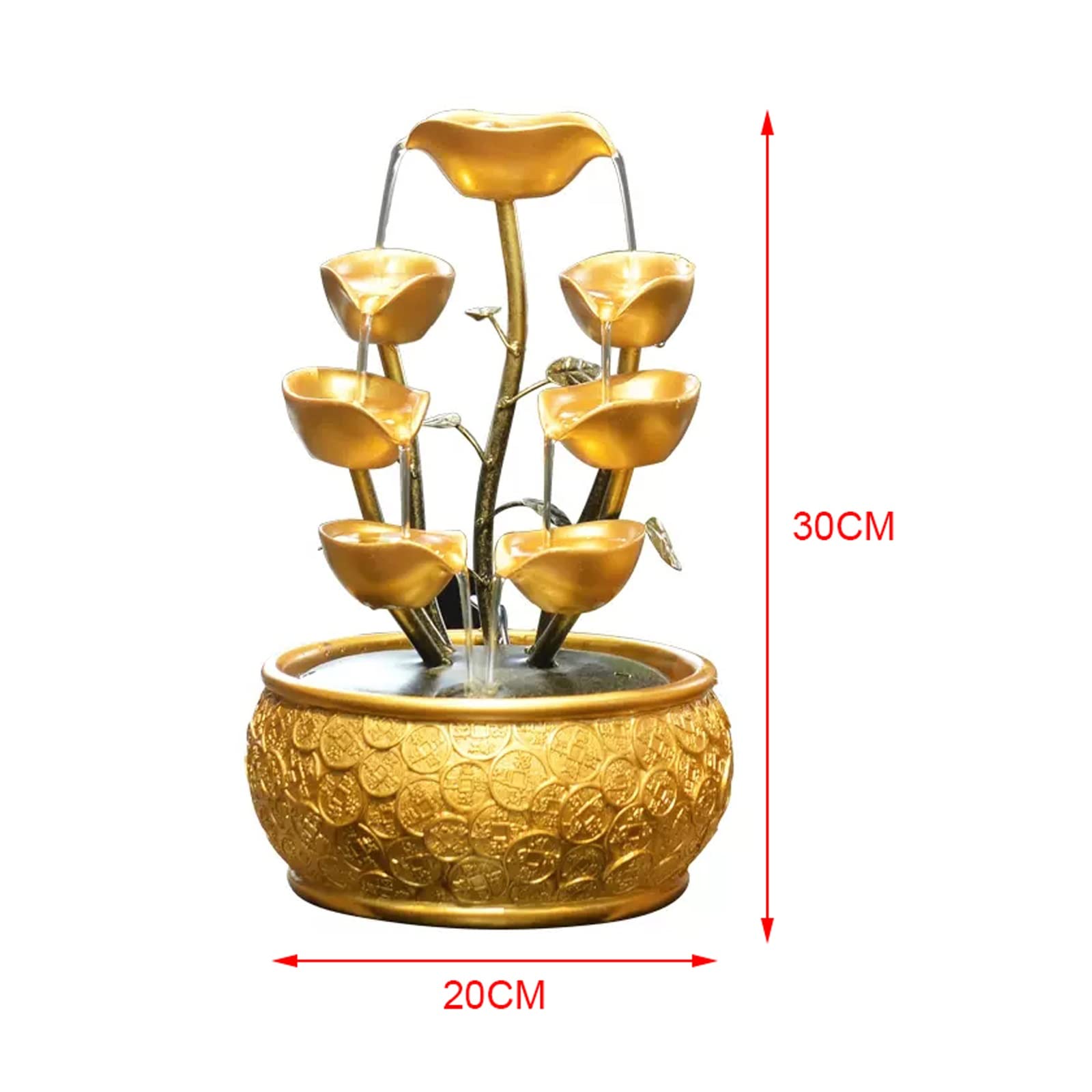 Fontana da tavolo Fontana da scrivania Fontana da scrivania con acqua corrente creativa con motivo a monete d'oro e base decorativa e fontana da tavolo con pompa Fontana da tavolo per interni(S)