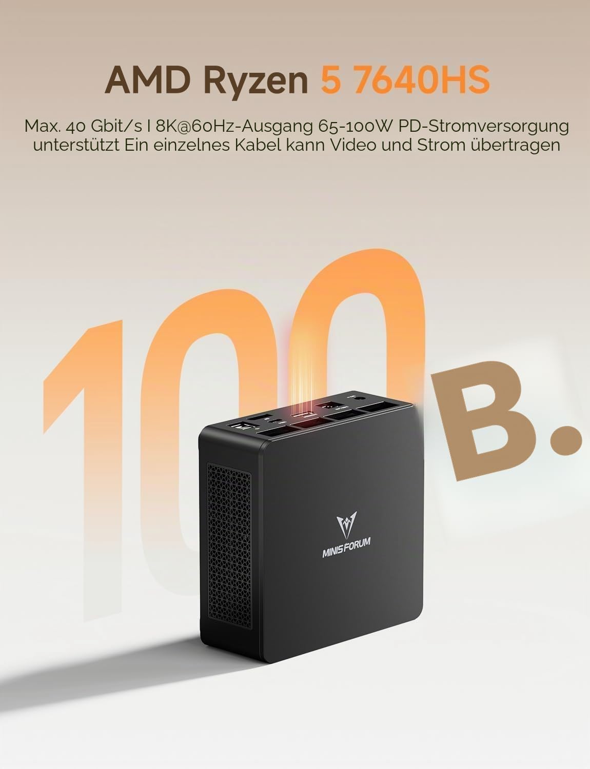 MINIS FORUM UM760 Slim Mini-PC, AMD Ryzen 5 7640HS (6 Kerne / 12 Threads, bis zu 5,0 GHz), 32 GB DDR5, 1 TB PCIe 4.0 SSD, DP/HDMI 2.1 / USB 4, Wi-Fi 6E / Bluetooth 5.2