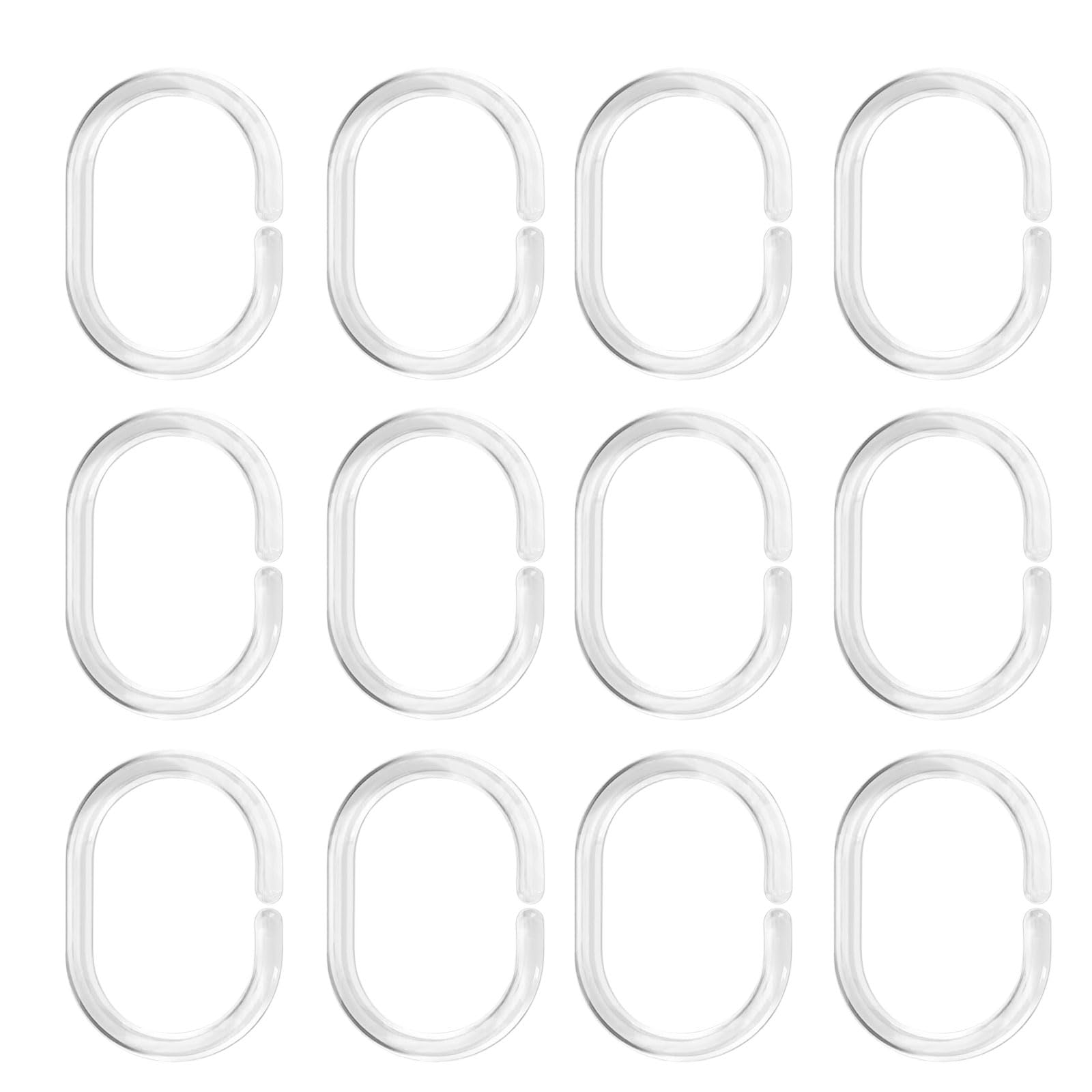 Plastic Shower Curtain Hooks C Shape Shower Curtain Rings for Bathroom Shower Rod Window Curtains Hanger (Clear, 12pack)