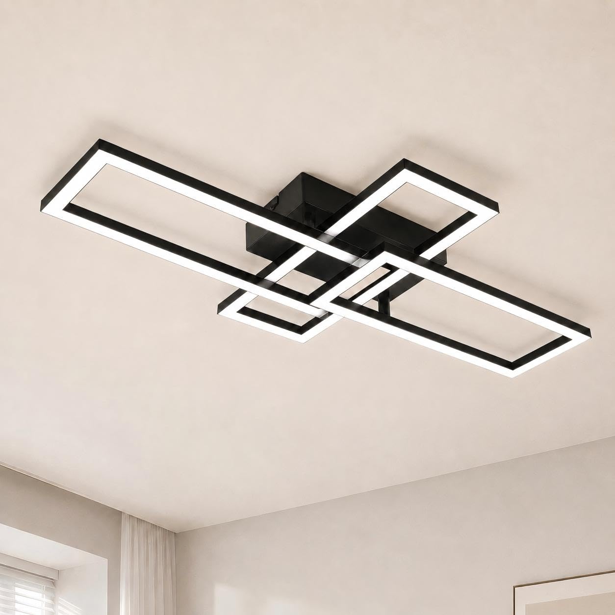 BrightFly Plafoniera a LED moderna, design quadrato, bianco e bianco, illuminazione naturale per camera da letto, soggiorno, corridoio, ufficio e sala studio, lampadario chic (finitura in plastica)