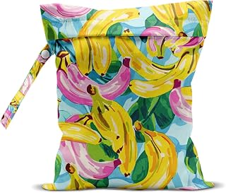 Wet Bag, Wet Dry Bag, Waterproof Swim Bags, Machine Washable Reusable Bags for Beach, Pool, Diapers, and Dirty Yoga Gym Clothes(Watercolor Banana Pattern