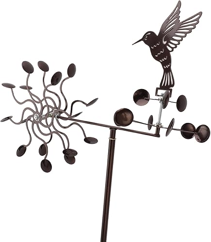Miniatura 7 de Haofy Molinillo de viento para exteriores, estacas de metal para patio, molino de viento de metal, colibrí, escultura de viento para césped al aire