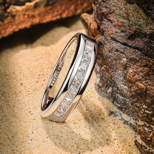 Lab Created Moissanite Stone Wedding Band 925 Sterling Silver 1ct 10 Large Princess Cut Promise Ring For Men D Color VVS1 Size 7-143