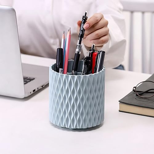 Miniatura 3 de Ferkerylu Soporte para bolígrafos para escritorio, 5 ranuras para lápices giratorio de 360 grados, soporte multifuncional para brochas de