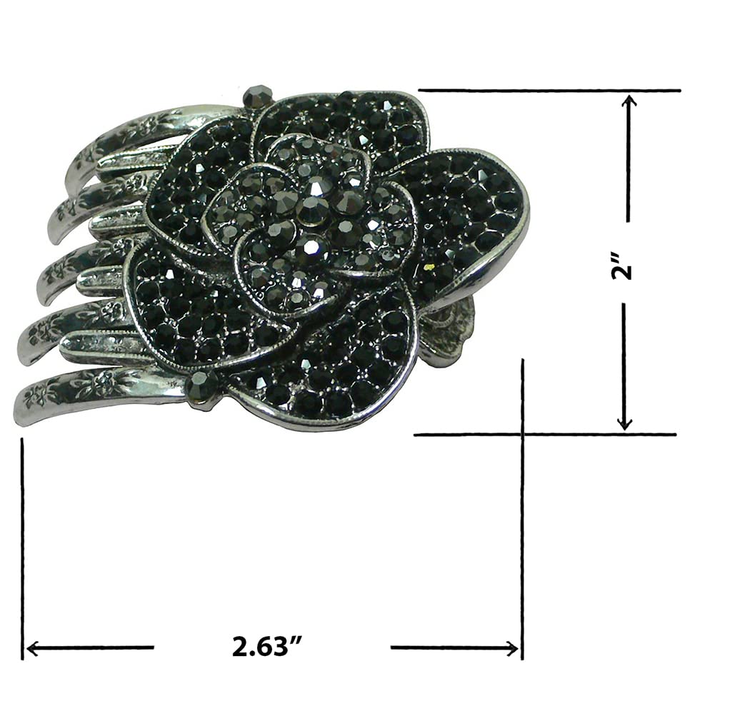 Set of 3 JCGY Hair Slide Crystal Sparkled Metal Hair Clamp 5A86104-1-3jetAmeCrys