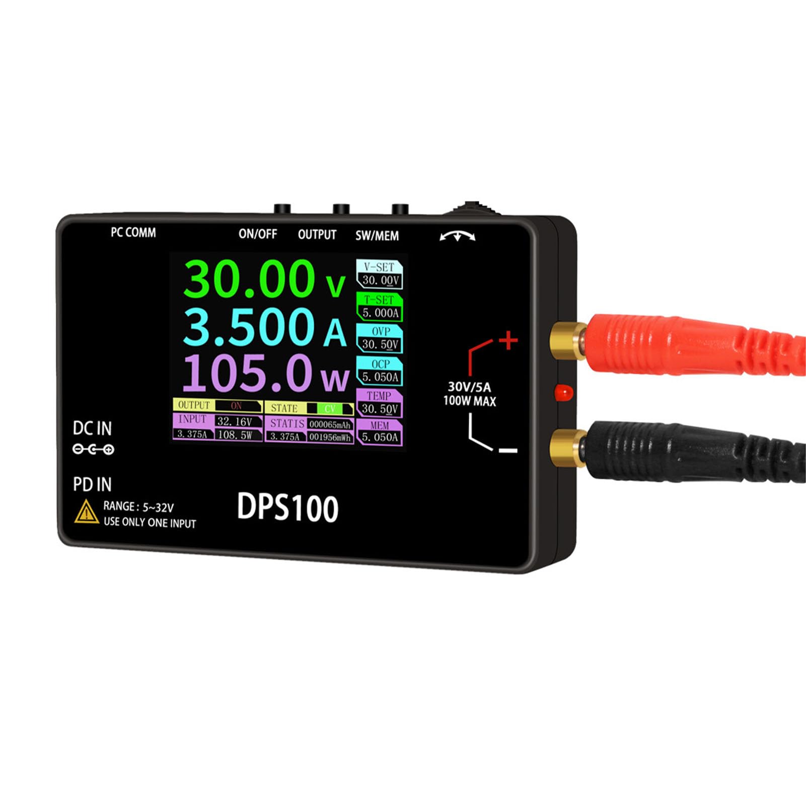 Regulowany Zasilacz Prądu Stałego DPS100 100 W Kolorowy Ekran o Przekątnej 2,4 Cala Przenośny Zasilacz o Zmiennej Mocy z regulowaną mocą wyjściową i Uniwersalnym Zasilaniem