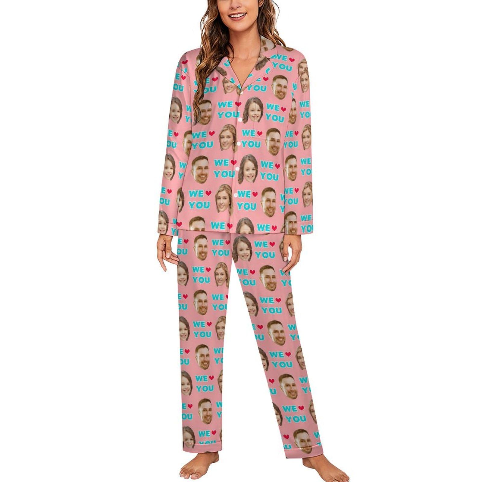 SweetJECCU Personalized Women Face Pajamas Set, Custom Photo Face Women's Pajama Set, Mother’s Day Pjs Matching Set