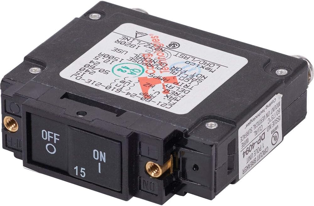 Blue Sea Systems 7456 Circuit Breaker C-Series Flat Rocker 15A AC UL489