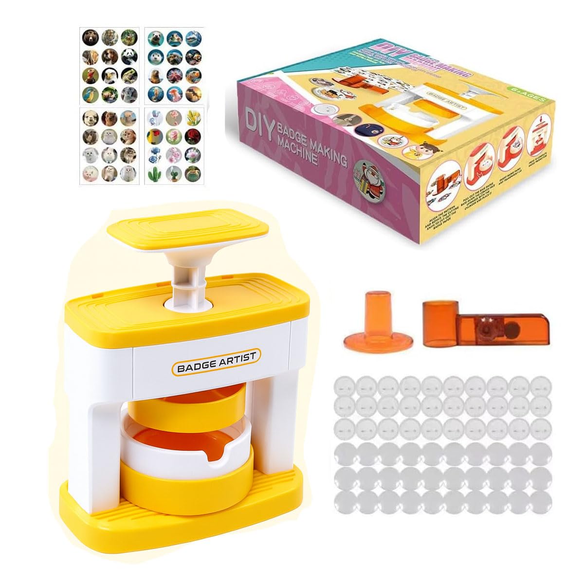 Badge Making Kit for Kids 55mm Badge Maker Machine – DIY Button Badge Maker with 48 Pcs Parts, Cute Stickers & Circle Cutter, Creative Badge Making Machine for Children Fun Crafting