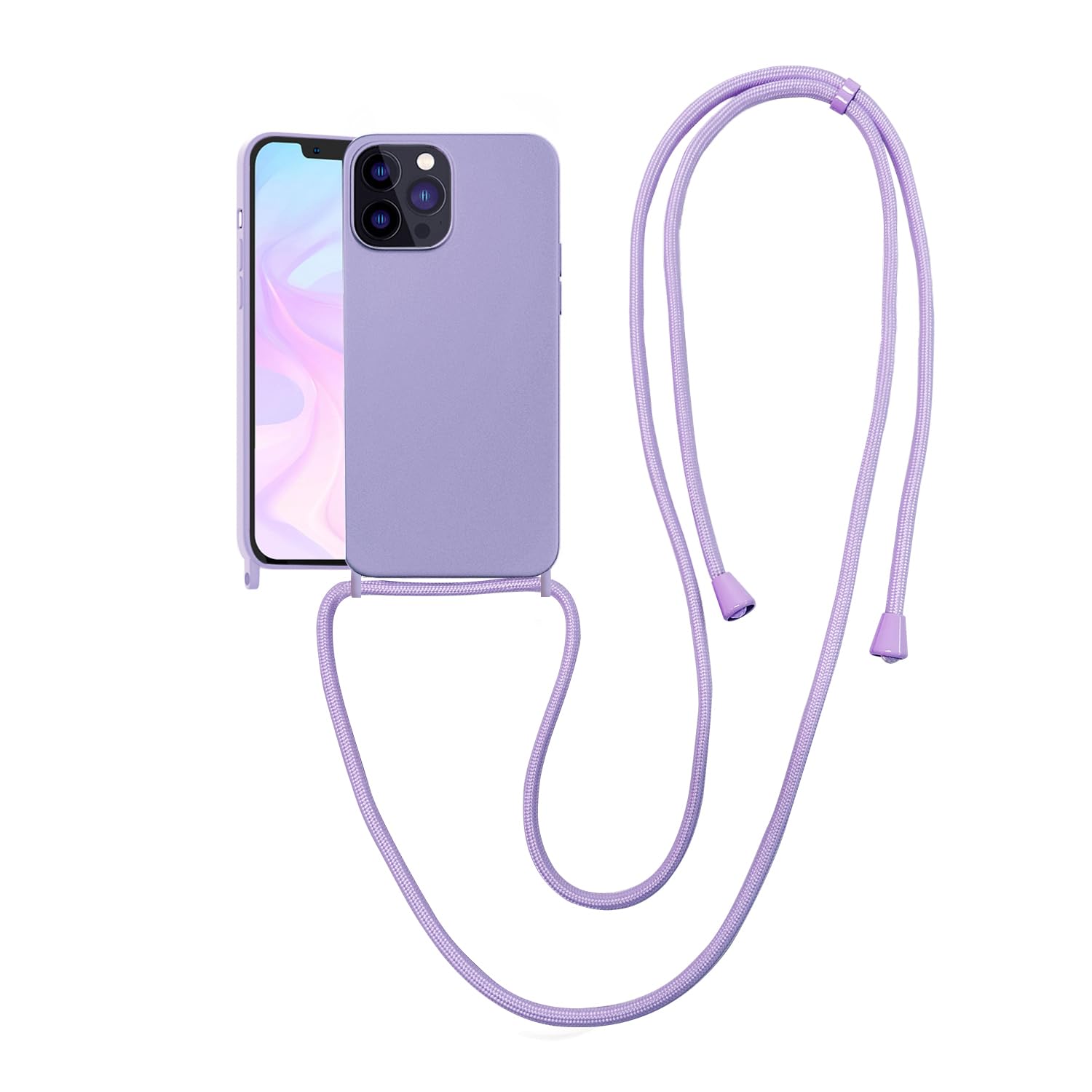 VooDirop Crossbody Case for iPhone 15 Pro with Adjustable Lanyard Rope, Drop Protection Silicone Phone Case for iPhone 15 Pro 6.1' Lavender Purple