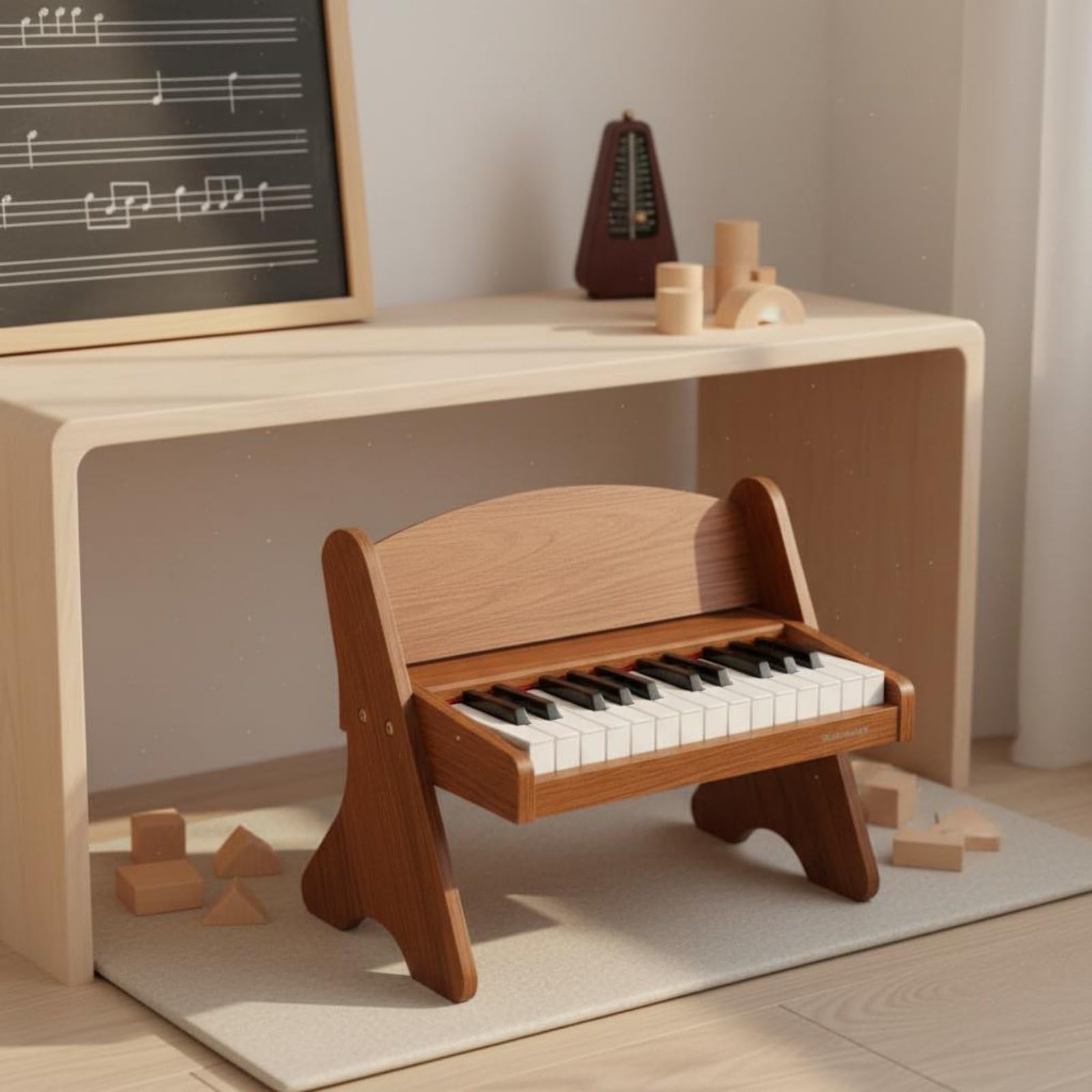 Kinder E Piano Kinderklavier Spielzeugklavier Keyboard Elektronik mit Holzgehäuse Und 25 Tasten Fördert Rhythmus Und Musikinteresse für Vorschule , Brown , Plug-in