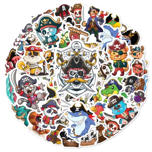 Pirate Cartoon Animal Stickers Pack 50Pcs for Water Bottles Laptop Luggage Notebooks Scrapbooking Kids Teens Boys Girls Cute Vinyl Sticker Decorations Fun